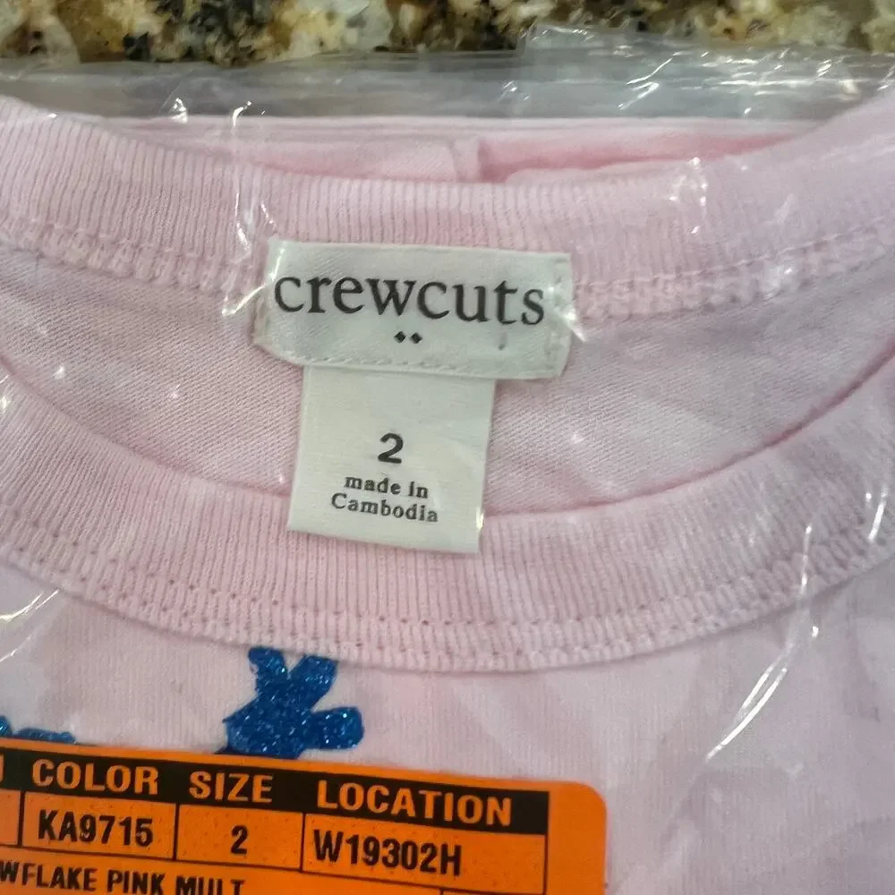 **NWT J. Crew Girls' Pink W/Blue & Silver Glitter Snowflakes Graphic Tee